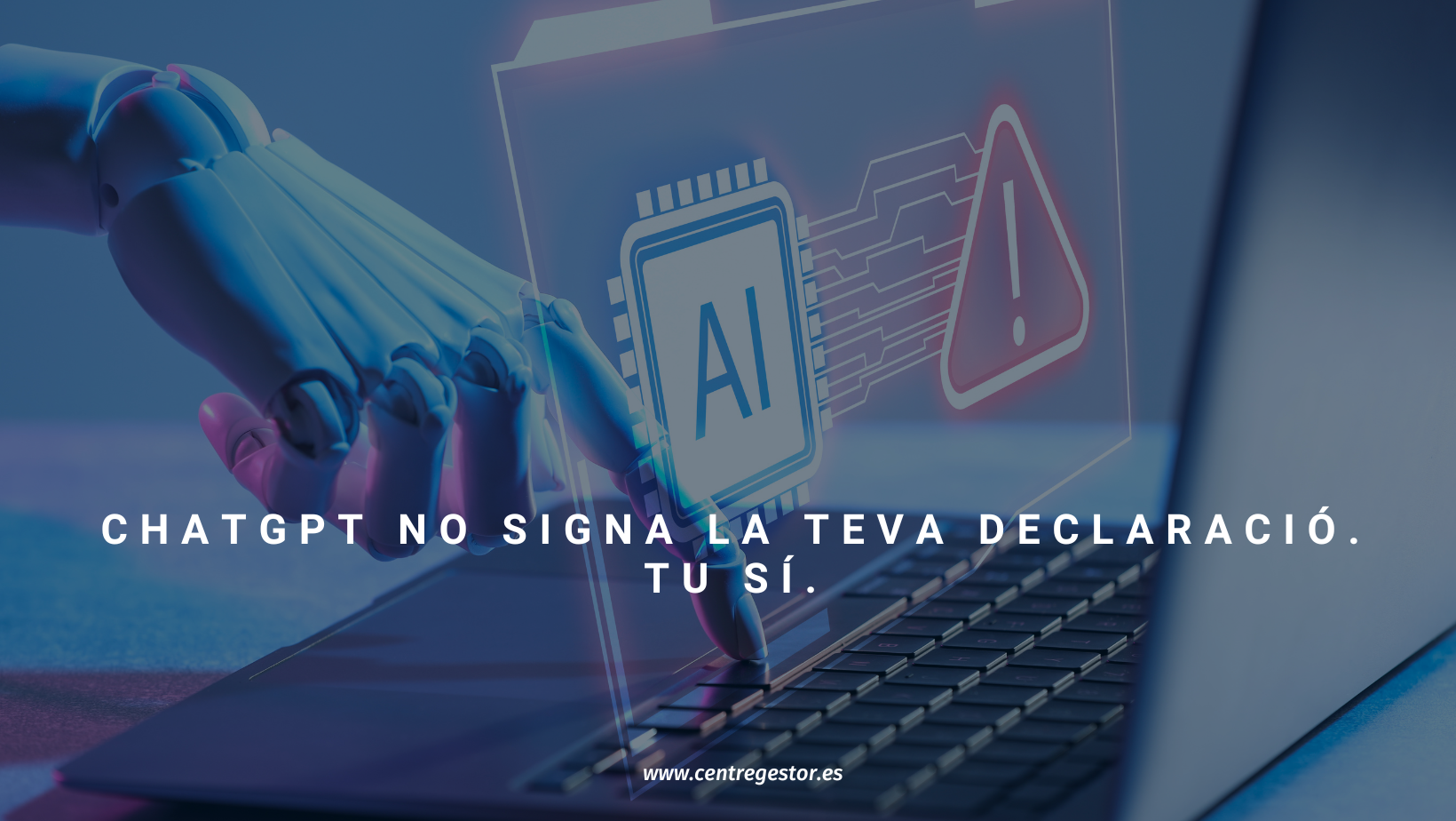 Persona consultant ChatGPT en un ordinador amb documents de la declaració de la Renda sobre la taula, representant l'ús de la IA en temes fiscals